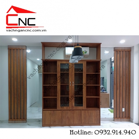 Mẫu lam gỗ phòng khách, vách ngăn tủ kệ ở KDC Đại Phúc