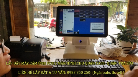 Máy tính tiền cảm ứng 2 màn hình cho quán cafe- trà sữa tại Hà Nội