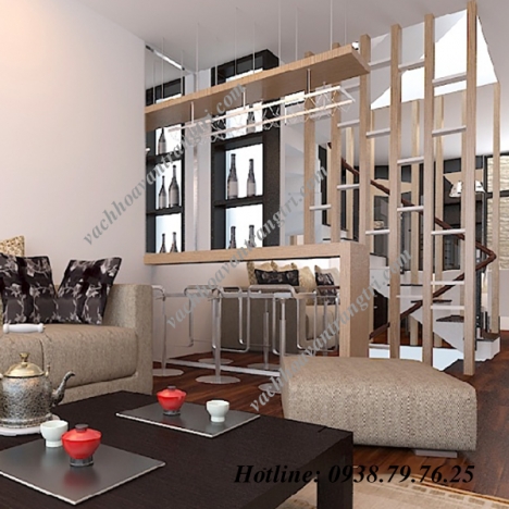 123 cầu thang và phòng khách đã có vách ngăn gỗ trang trí
