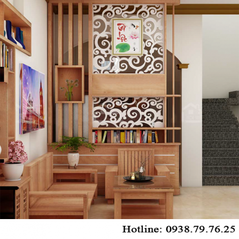 123 cầu thang và phòng khách đã có vách ngăn gỗ trang trí