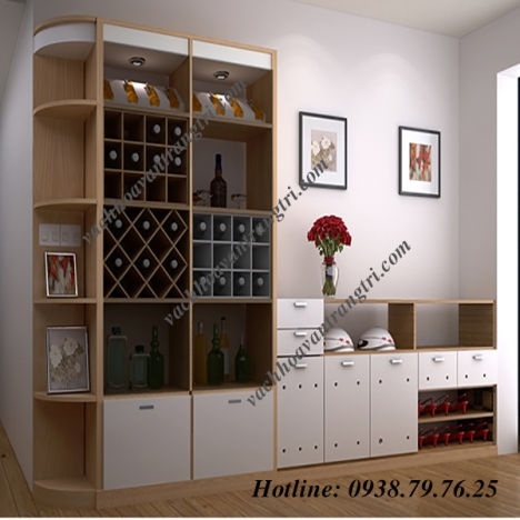 Công trình vách ngăn tủ kệ -lam gỗ trang trí tại Bình Dương