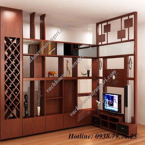 Công trình vách ngăn tủ kệ -lam gỗ trang trí tại Bình Dương