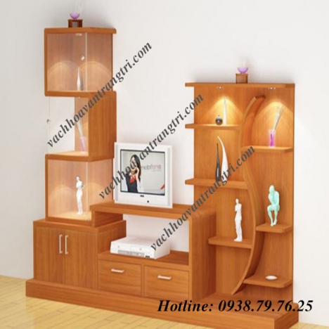 Công trình vách ngăn tủ kệ -lam gỗ trang trí tại Bình Dương