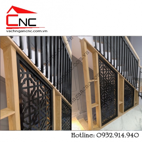 Thi công vách ngăn cnc, lam gỗ cầu thang tại Lã Xuân Oai Q9