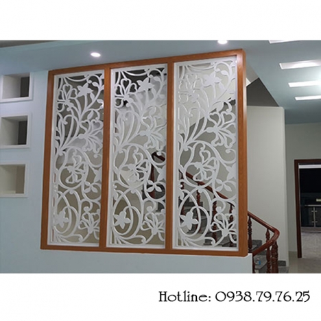 Trang trí cầu thang bằng vách ngăn cnc gỗ đẹp mới lạ