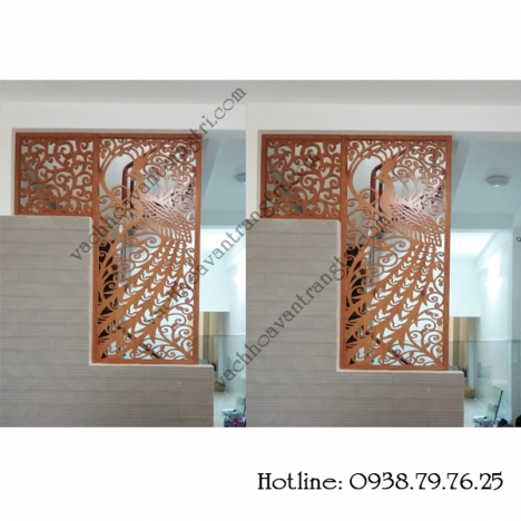Trang trí cầu thang và phòng khách từ vách ngăn gỗ cnc