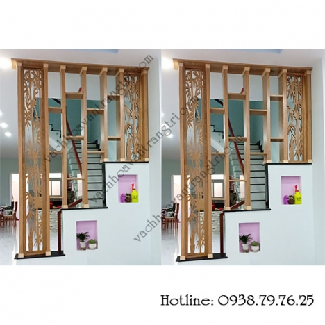 Trang trí cầu thang và phòng khách từ vách ngăn gỗ cnc