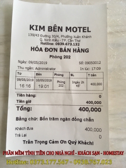 Nhận lắp đặt tận nơi phần mềm tính tiền cho Khách sạn- Nhà nghỉ tại Hà Nội