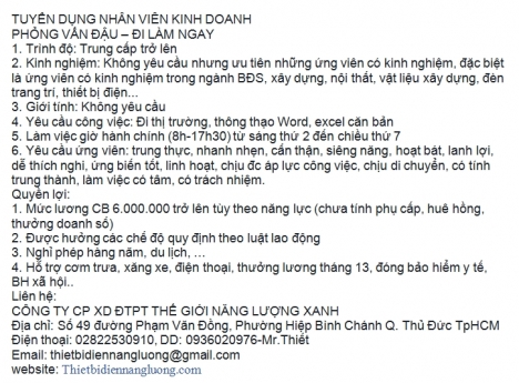 Tuyển nhân viên kinh doanh