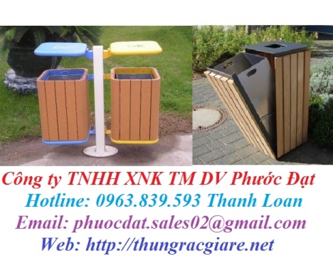Thùng rác ngoài trời giả gỗ, thùng rác treo đôi mới giá sỉ