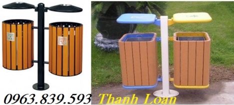 Thùng rác ngoài trời giả gỗ, thùng rác treo đôi mới giá sỉ