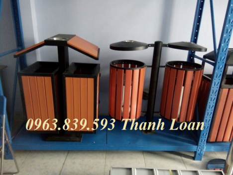 Thùng rác ngoài trời giả gỗ, thùng rác treo đôi mới giá sỉ