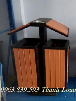 Thùng rác ngoài trời giả gỗ, thùng rác treo đôi mới giá sỉ