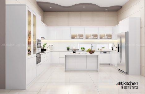 mẫu tủ bếp acrylic A04 màu trắng sang trọng