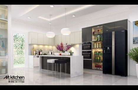 mẫu tủ bếp acrylic A04 màu trắng sang trọng