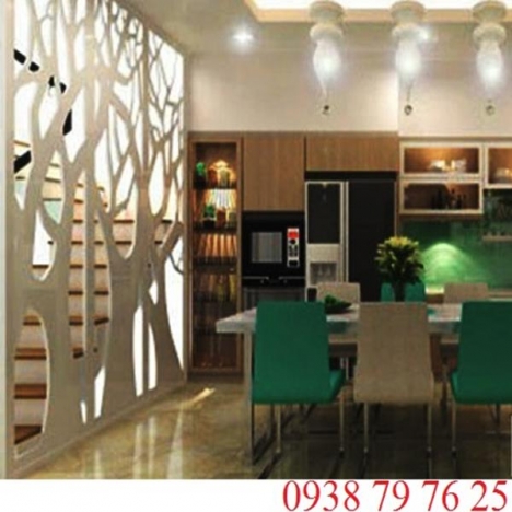 Ngăn khu vực cầu thang bằng vách ngăn gỗ cnc hiện đại