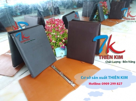 Nhà sản xuất bìa da có logo, may bìa da dập logo, nơi làm bìa folder da, đặt bìa da kẹp hồ sơ,