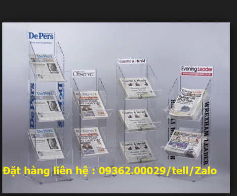Các mẫu kệ đựng tạp trí , sách báo bằng mica –Gia công nhiều loại