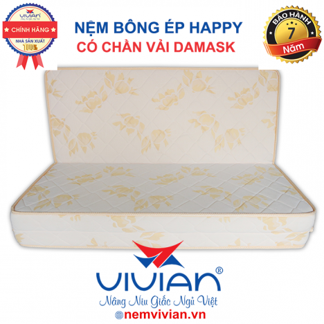 Đệm 1m2x2mx10cm bông gòn ép hàn quốc cao cấp Vivian happy