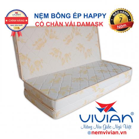 Đệm 1m2x2mx10cm bông gòn ép hàn quốc cao cấp Vivian happy