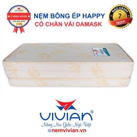 Đệm 1m2x2mx10cm bông gòn ép hàn quốc cao cấp Vivian happy