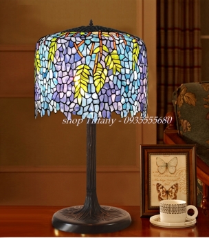 Đèn bàn Tiffany Họa Tiết Hoa Đậu Xanh Tím