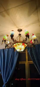 Đèn chùm tiffany 8 con Vẹt