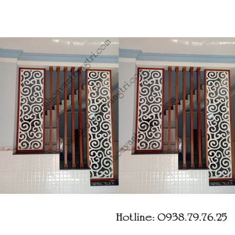 Trang trí cầu thang bằng vách ngăn cnc gỗ đẹp
