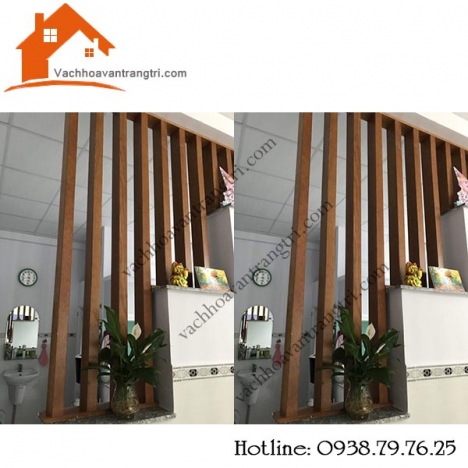 Cầu thang, phòng khách  trang trí bằng lam gỗ đẹp