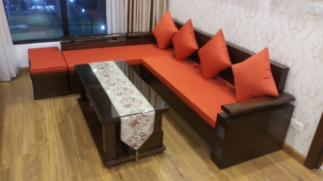 Làm Đệm ghế Gỗ Sofa L - Tông Màu cam