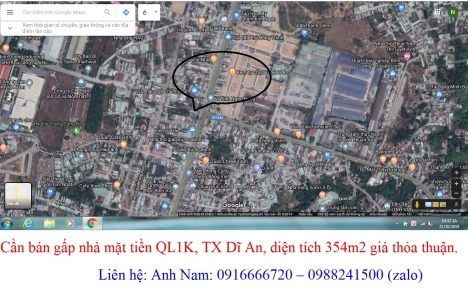 Cần bán gấp nhà mặt tiền QL1K, Dĩ An, diện tích 354m2 giá thỏa thuận.