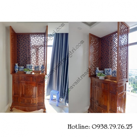 Phòng thờ sang trọng với vách ngăn cnc bằng gỗ đẹp