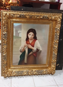 Tranh Pháp em bé gái đan khăn len