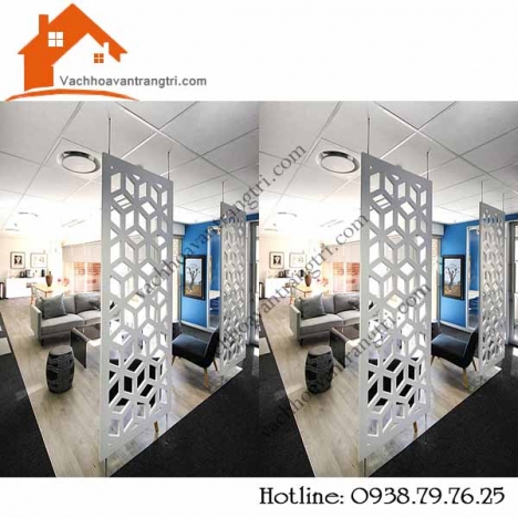Cầu thang và phòng khách đổi mới với vách ngăn  trang trí