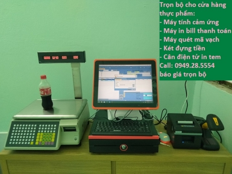 Trọn bộ máy tính tiền có cân in tem cho cửa hàng thực phẩm sạch tại Hà Nội