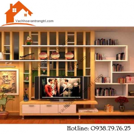 Lam gỗ -vách ngăn kết hợp tủ kệ trang trí phòng khách