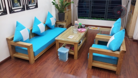 Đệm ghế gỗ tông màu xanh