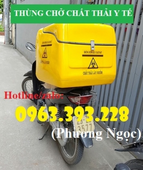 Thùng chở rác thải y tế nguy hại sau xe máy. thùng vận chuyển chất thải lây nhiễm
