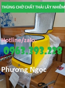 Thùng chở rác thải y tế nguy hại sau xe máy. thùng vận chuyển chất thải lây nhiễm