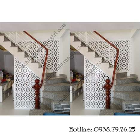 Lam gỗ - vách ngăn cnc che cầu thang từ gỗ đẹp