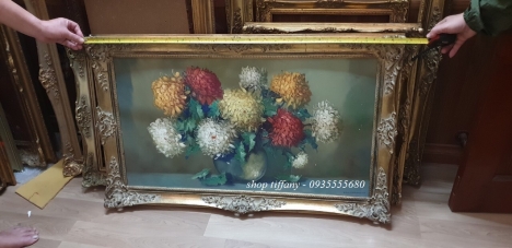 Tranh sơn dầu xưa của Pháp vẽ hoa tuyệt đẹp, có ký họa bản gốc.