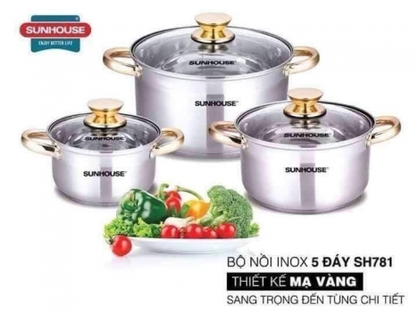 Bộ nồi inox 5 đáy Sunhouse