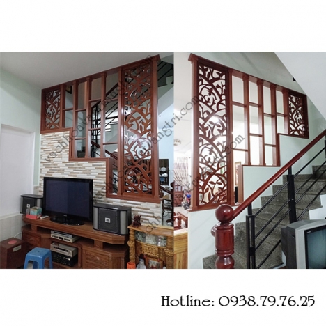 Cầu thang được trang trí bằng vách ngăn gỗ kích thích người nhìn