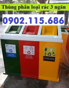 Thùng phân loại rác 3 ngăn, thùng rác 3 ngăn, thùng rác 3 màu,