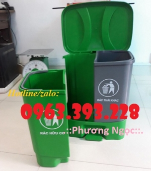 Thùng rác 2 ngăn đạp chân, thùng rác nhựa 2 ngăn 40L, thùng rác đạp chân 2 ngăn phân loại