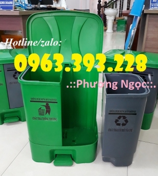Thùng rác 2 ngăn đạp chân, thùng rác nhựa 2 ngăn 40L, thùng rác đạp chân 2 ngăn phân loại