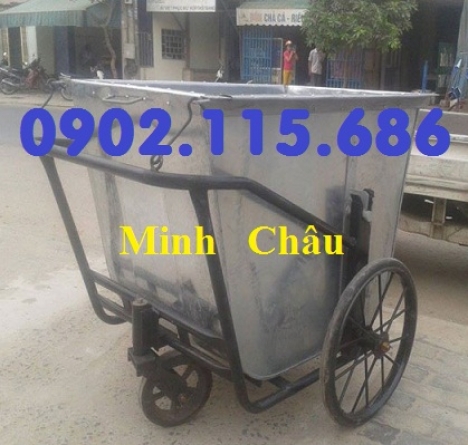 Xe chở rác bằng tôn, xe đẩy rác bằng tôn, xe rác tôn 400L, xe rác tôn 500L,