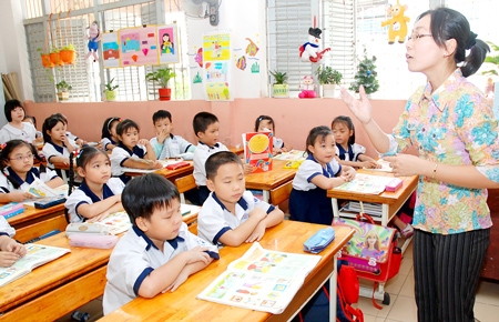 Bàn học sinh theo chuẩn giáo dục.