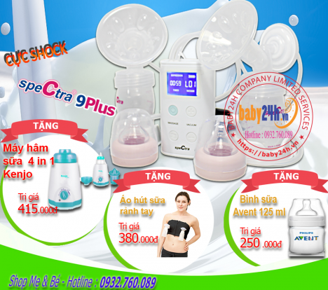 Máy hút sữa Spectra 9 plus khuyến mãi combo quà tặng