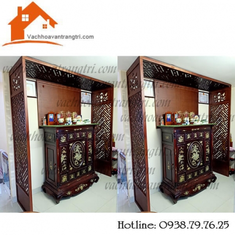 Mẫu vách ngăn phòng thờ kết hợp bàn thờ  đẹp xuất sắc